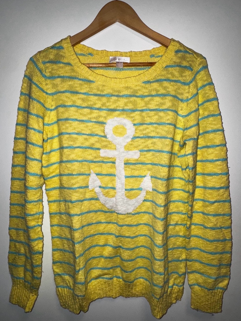 Belle by Kim Gravel, Yacht Striped Slub Sweater Anchor Lemon, Size S A721080 - Picture 2 of 4